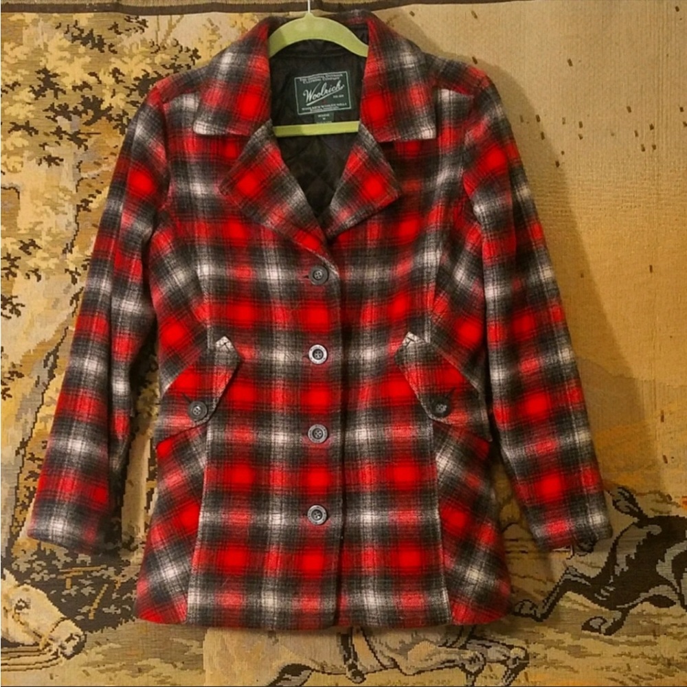 🐑❄️ *RARE* Woolrich Wool Plaid Pea Coat
